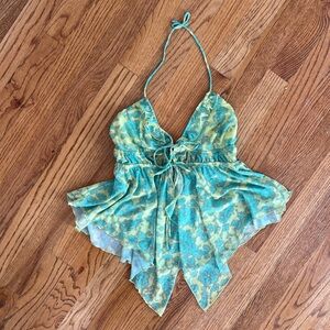 Blue and Green Floral Halter Top